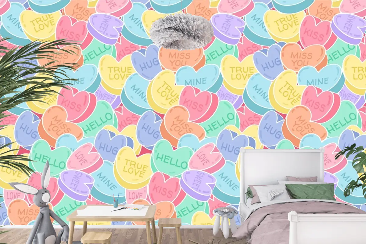 Güzel Konuşma Kalpler Desen Çocuk Odası Duvar Kağıdı 