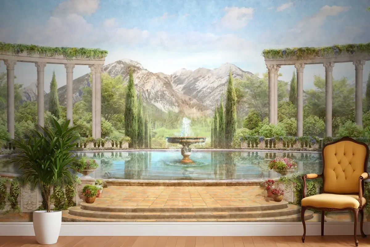 Mimari Peyzaj İtalya Balkon Fresk Manzara Duvar Kağıdı