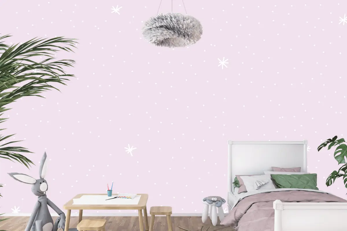 Mor Arka Planlı Minimal Yıldız Desenli Çocuk Odası Duvar Kağıdı