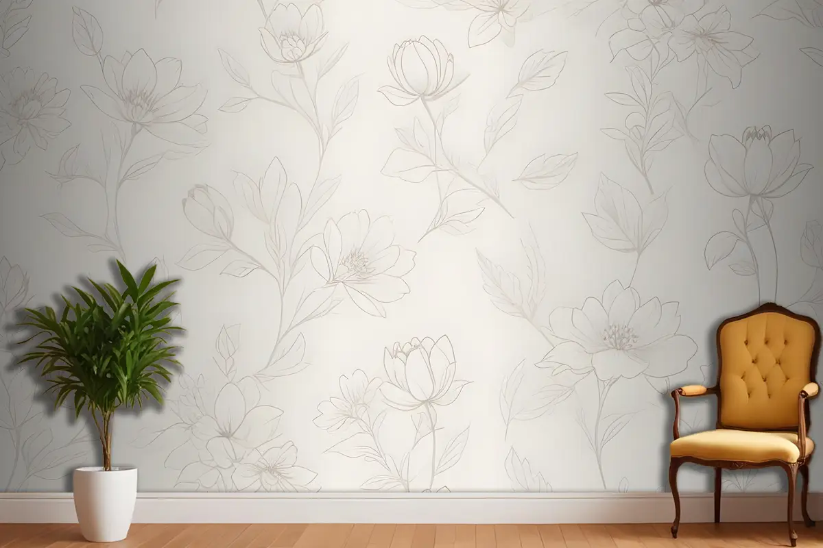 Minimalist Krem Kiraz Çiçeği Yatak Odası Duvar Kağıdı