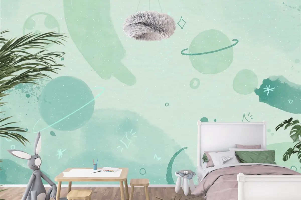 Tek Renkli Suluboya Galaxy Çocuk Odası Duvar Kağıdı 