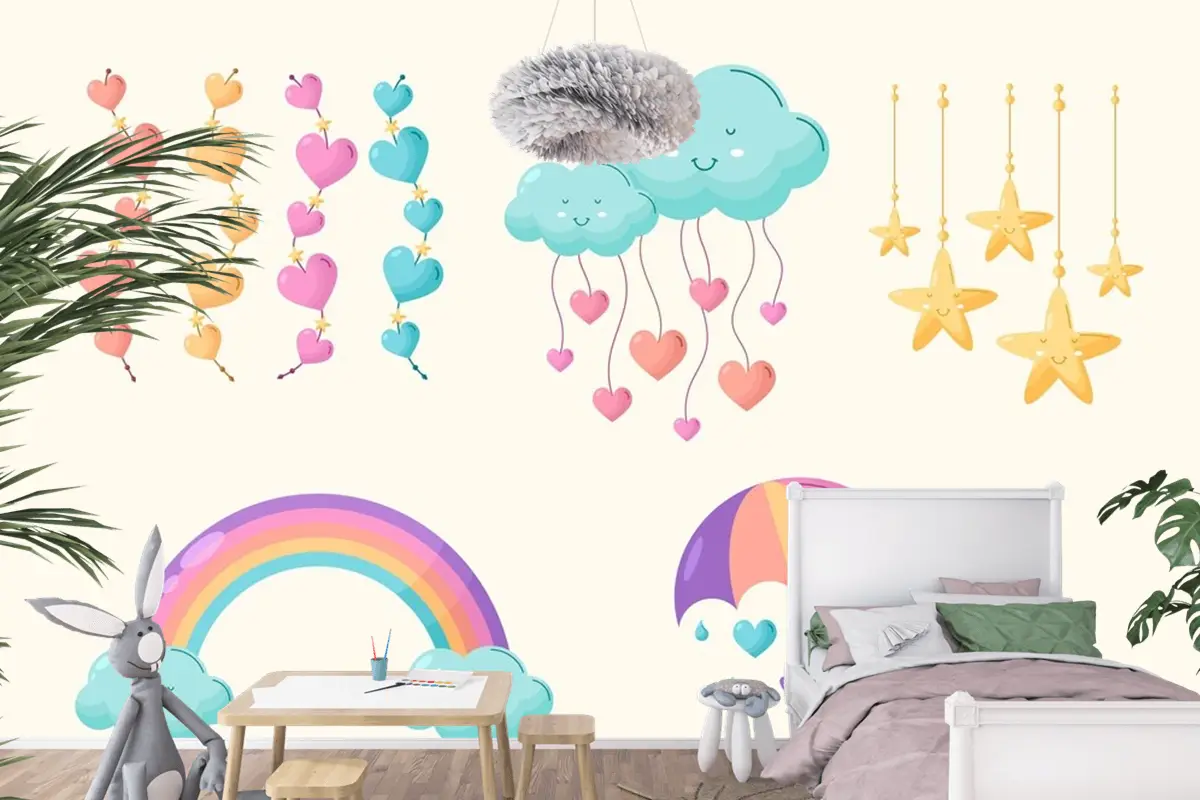 Organik Düz Chuva De Amor Dekorasyon Elemanı Koleksiyonu Çocuk Odası Duvar Kağıdı 