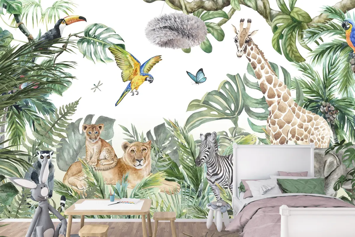 Orman Hayvanları Jungle Çocuk Odası Duvar Kağıdı