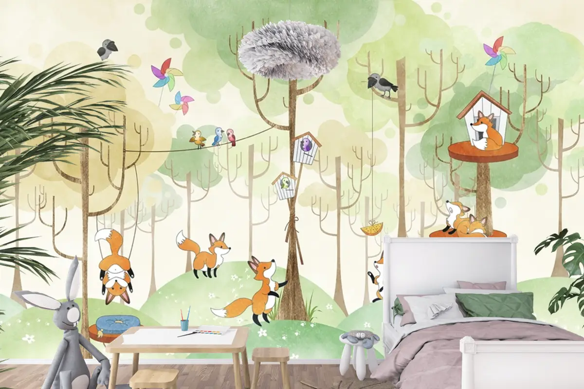 Ormandaki Tilkiler Çocuk Odası Duvar Kağıdı