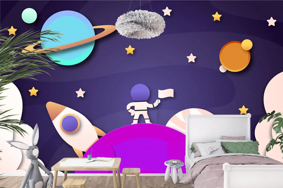 Kağıt Stili Galaxy Boys Çocuk Odası Duvar Kağıdı