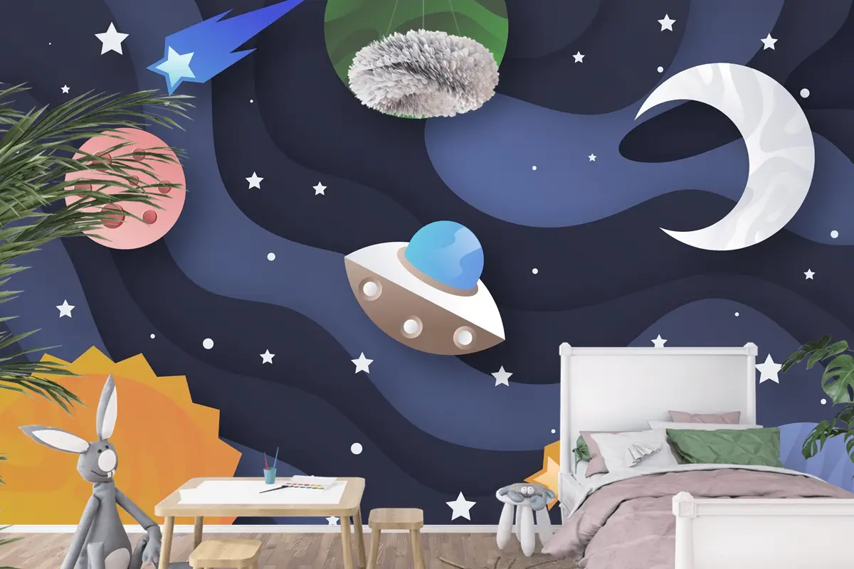Kağıt Stili Galaxy Boys Çocuk Odası Duvar Kağıdı