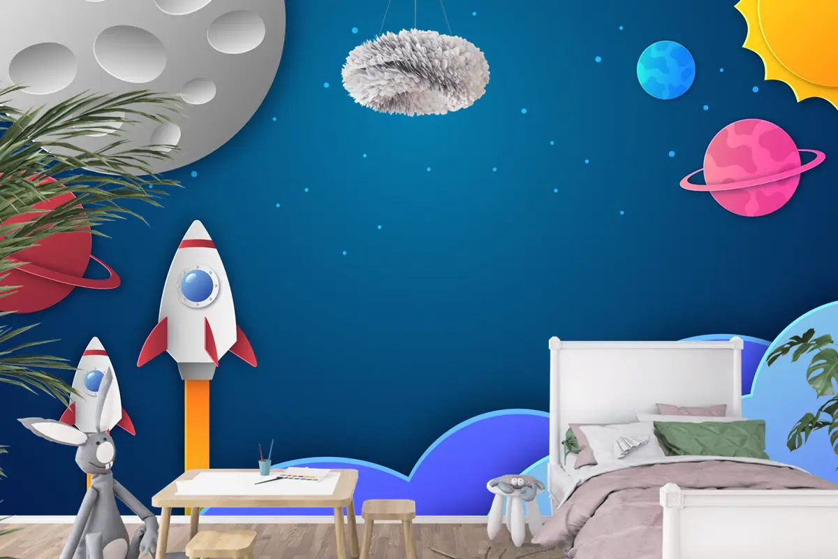 Kağıt Stili Galaxy Çocuk Boy Çocuk Odası Duvar Kağıdı