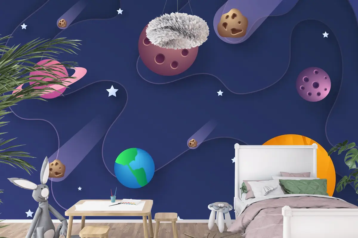 Kağıt Stili Galaxy Uzay Boys Çocuk Odası Duvar Kağıdı