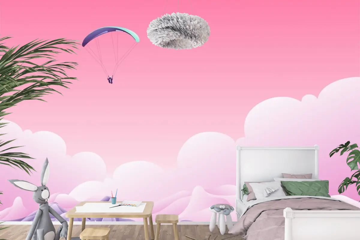 Bulutların Üstünde Paraşüt Çocuk Odası Duvar Kağıdı