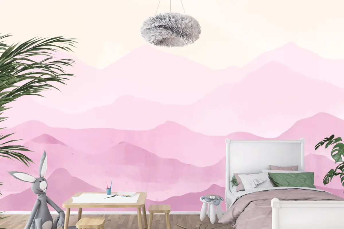 Pastel Suluboya Dağlar Arka Plan Çocuk Odası Duvar Kağıdı 