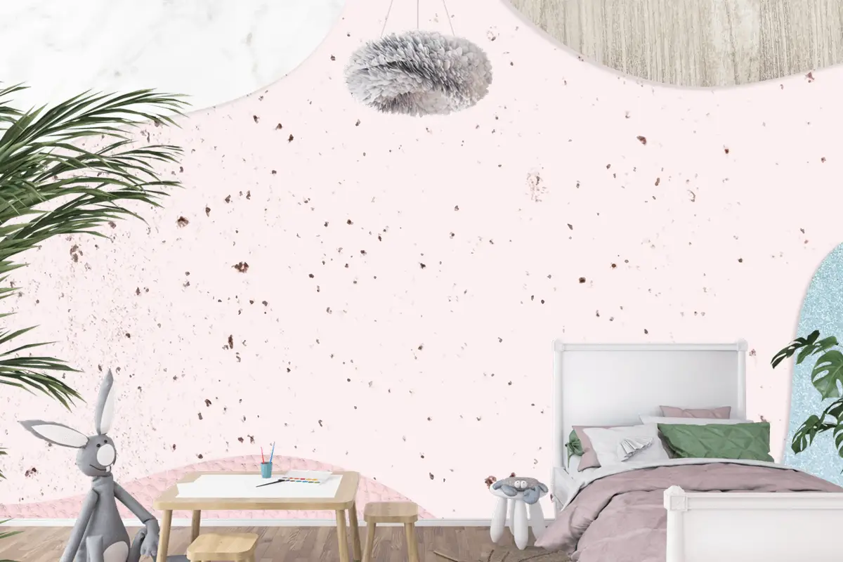 Pembe Ve Mavi Kolaj Dokulu Çocuk Odası Duvar Kağıdı