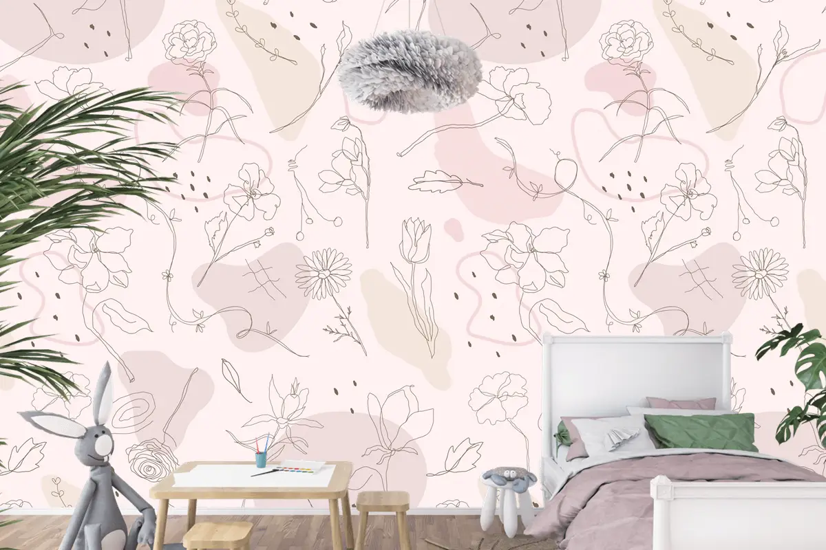 Pembe Çiçek Desenli Çocuk Odası Duvar Kağıdı
