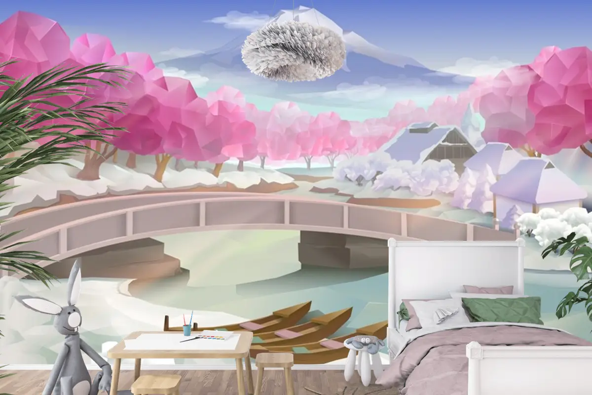 Pembe Koru Manzara Çocuk Odası Duvar Kağıdı 