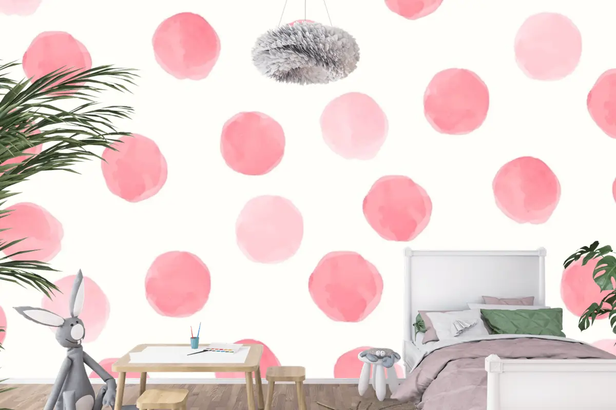Pembe Yuvarlak Dikişsiz Desen Çocuk Odası Duvar Kağıdı Tasarımı Çocuk Odası Duvar Kağıdı