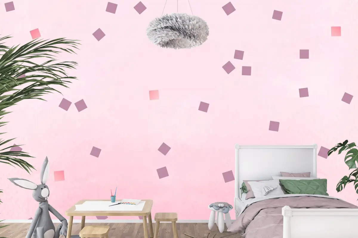 Pembe Kare Puantiyeli Çocuk Odası Duvar Kağıdı