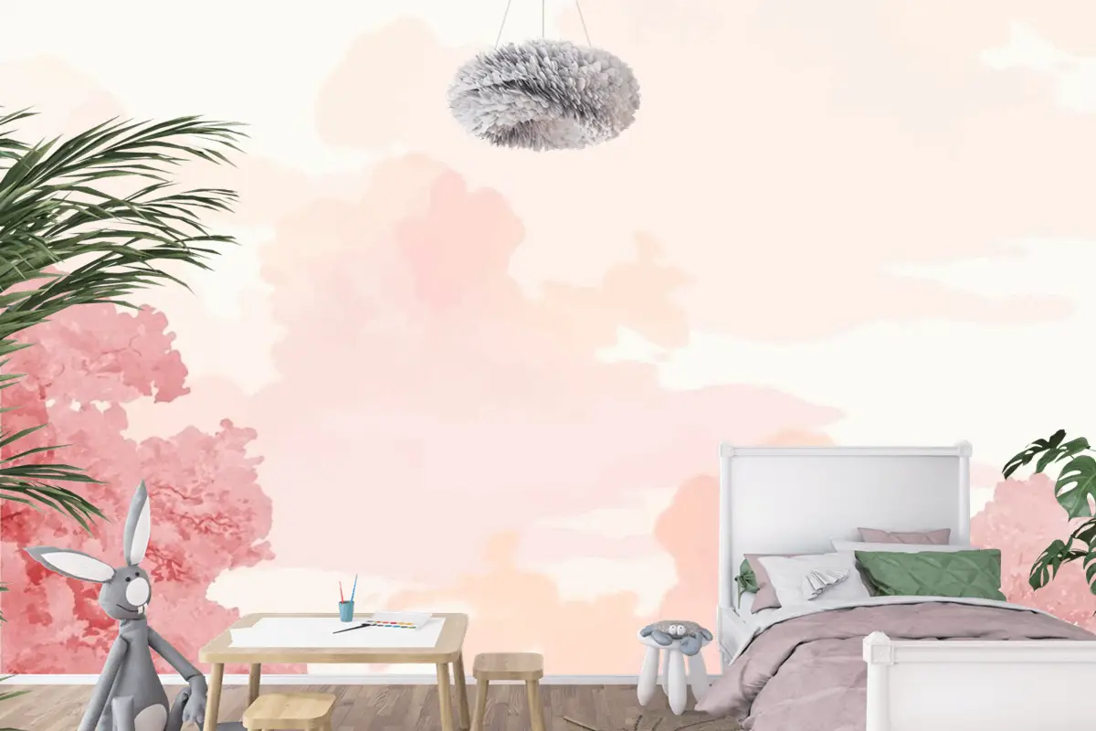 Pembe Ağaçlar Ve Gökyüzü Afiş Çocuk Odası Duvar Kağıdı