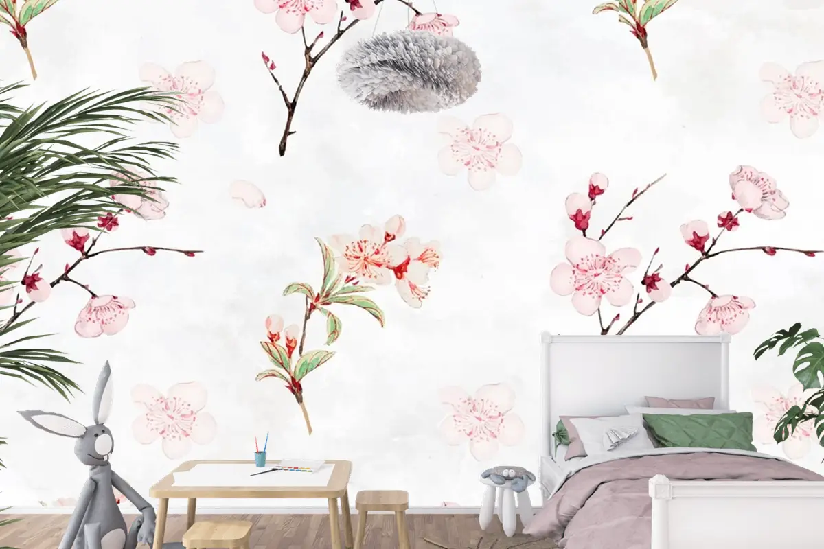 Erik Çiçeği Desenli Çocuk Odası Duvar Kağıdı 