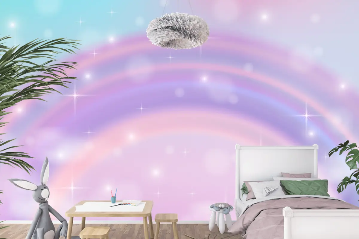 Gerçekçi Gökkuşağı Parıltılı Arka Plan Çocuk Odası Duvar Kağıdı 