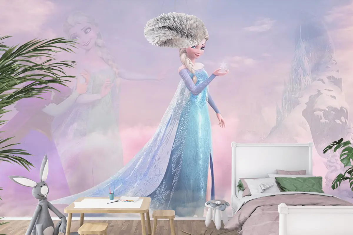 Renkli Bulutlar Arasında Elsa Çocuk Odası Duvar Kağıdı