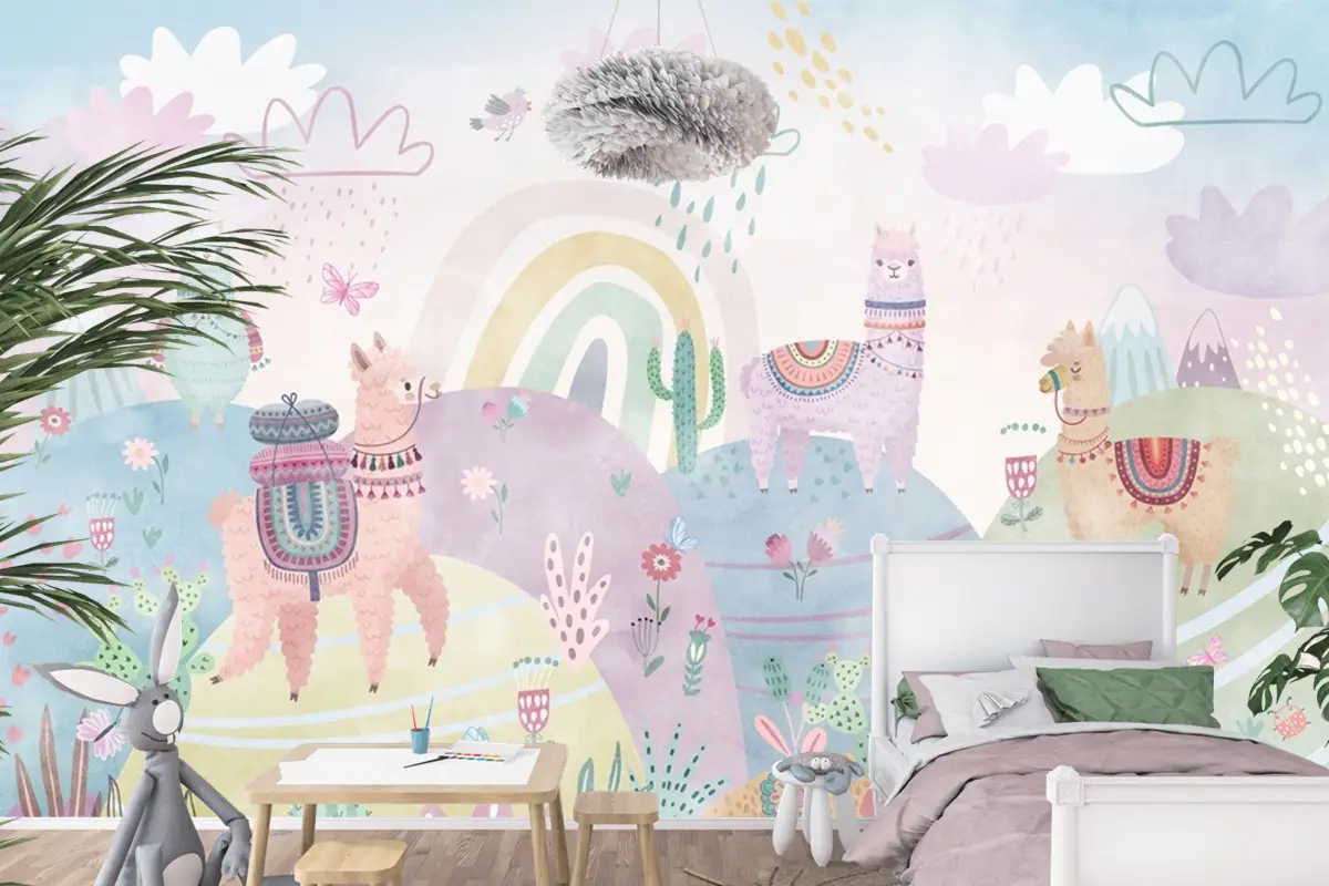 Renkli Yaban Hayatı Çocuk Odası Duvar Kağıdı