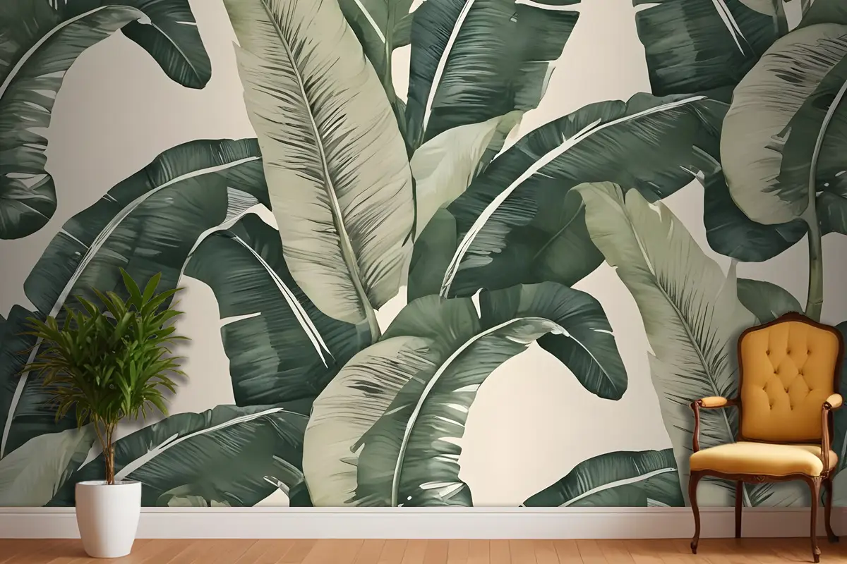 Retro Muz Yaprakları Desen Duvar Kağıdı 