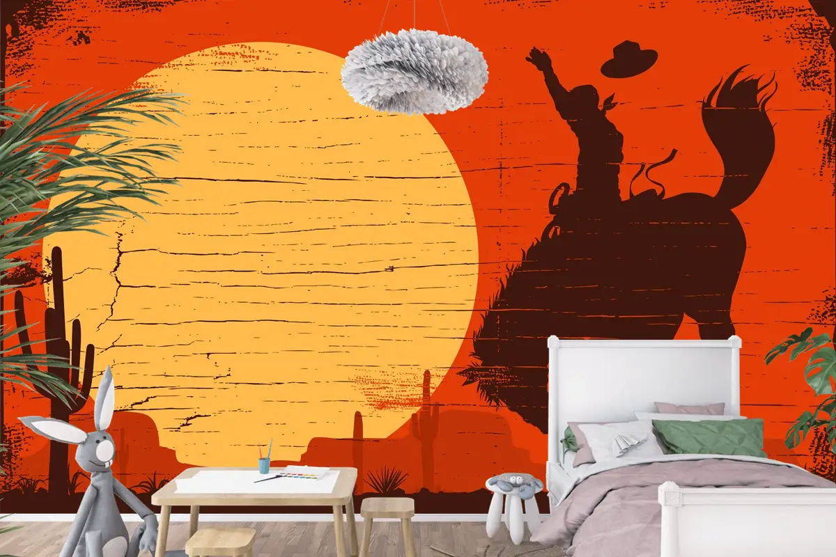 Rodeo Kovboy Vahşi Ata Biniyor Rodeo Kovboy Vahşi Ata Biniyor Çocuk Odası Duvar Kağıdı