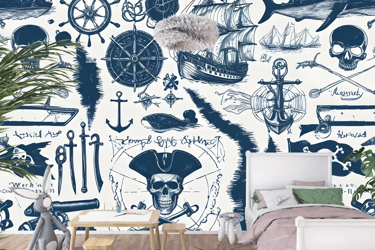 Denizci Haritası Macera Çocuk Odası Duvar Kağıdı