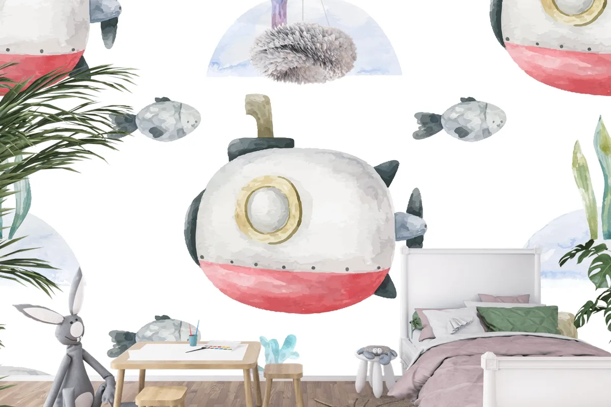 Kırmızı Denizaltı Ve Sualtı Çocuk Odası Duvar Kağıdı  Ile Sorunsuz Arka Plan