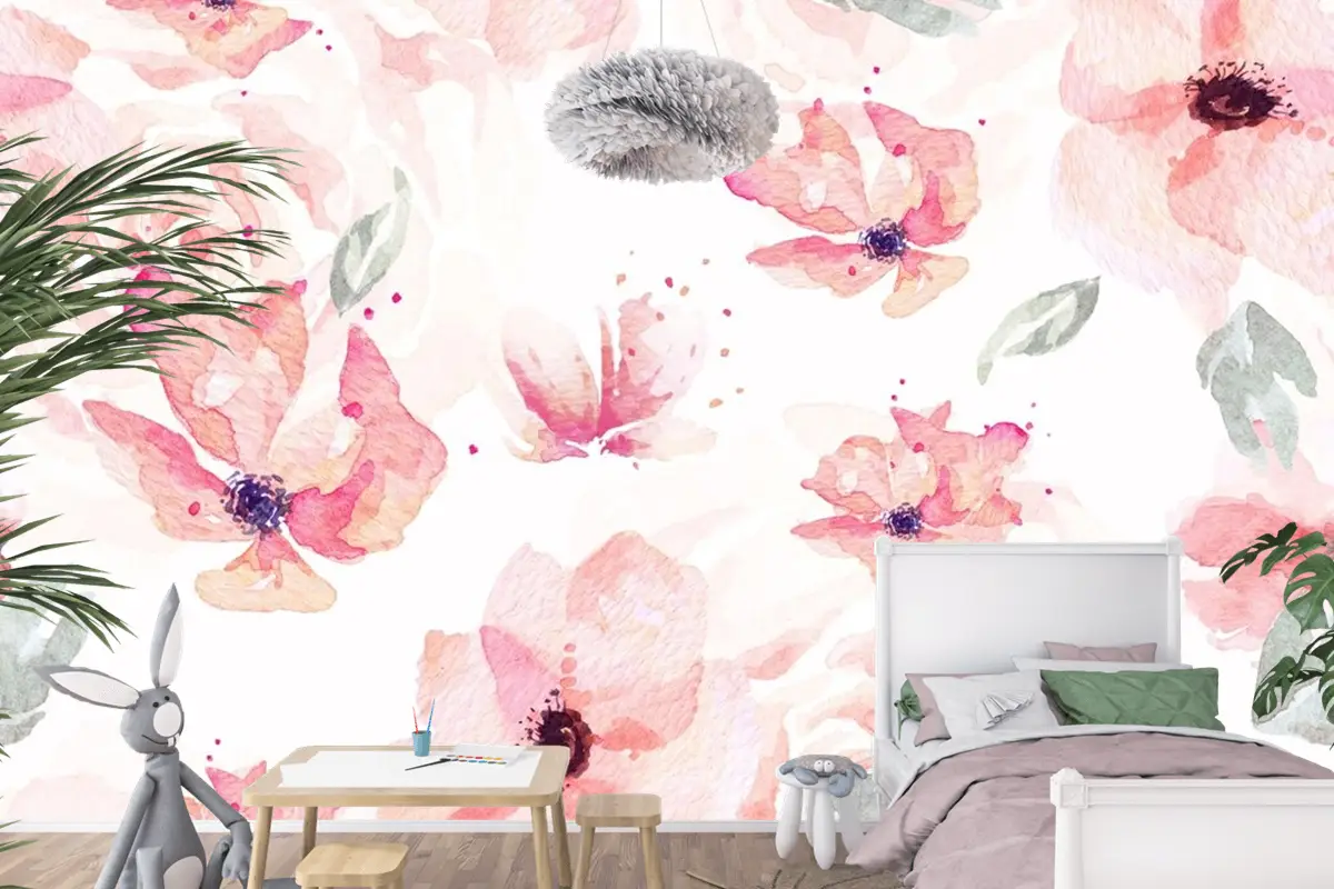 Gül Ve Portakal Çiçeklerinin Kusursuz Deseni Çocuk Odası Duvar Kağıdı Çizilmiş
