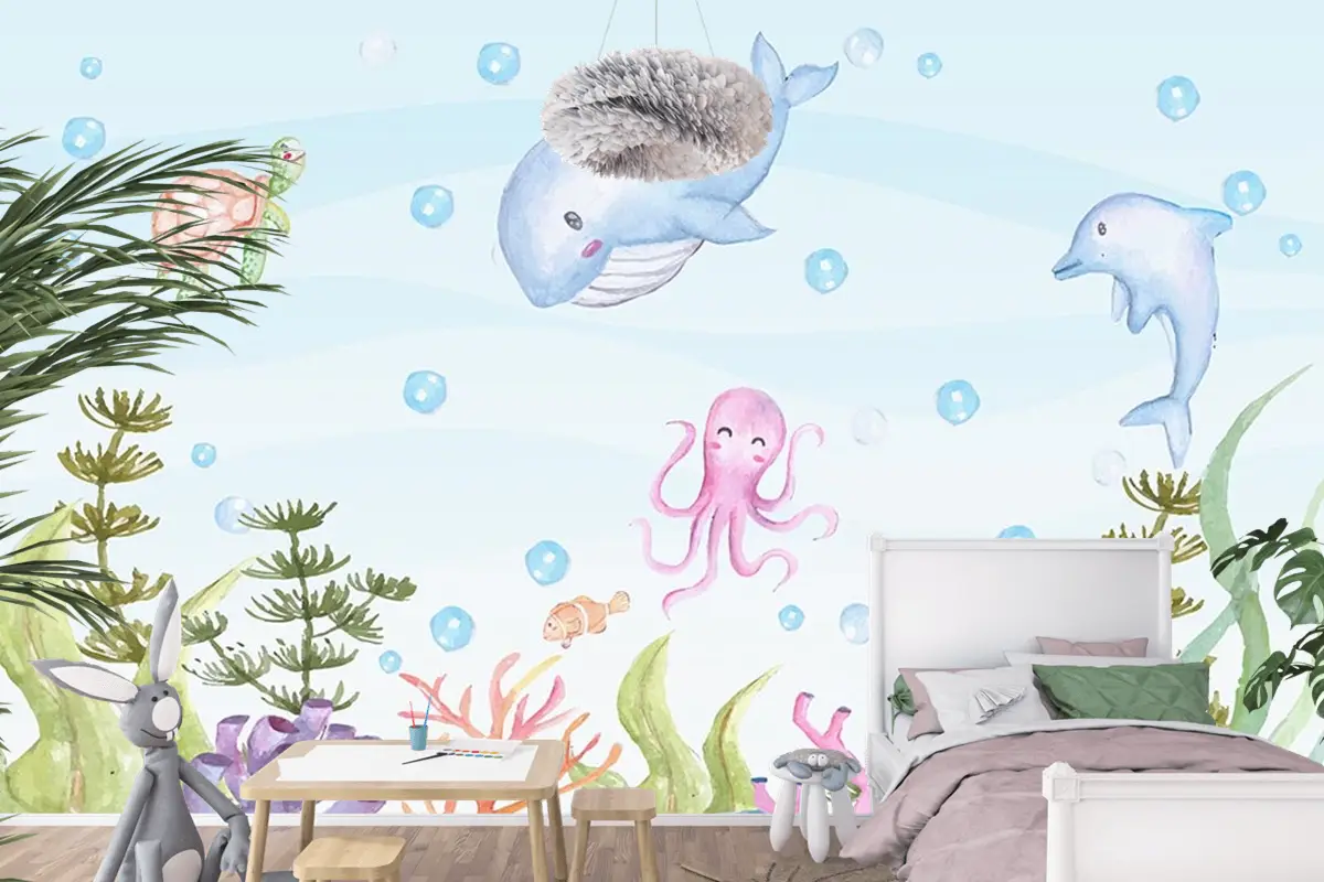 Sevimli Deniz Canlıları Balıklar Çocuk Odası Duvar Kağıdı