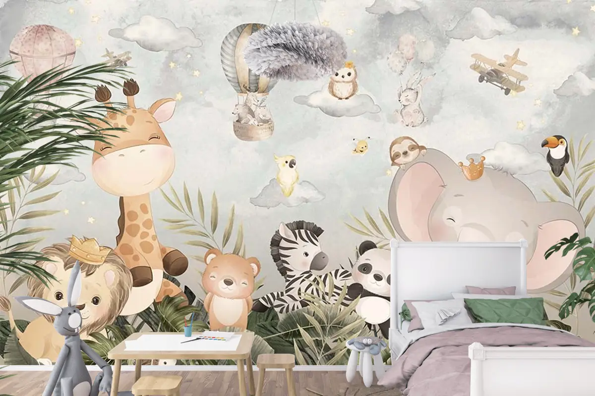Sevimli Hayvanların Neşeli Dünyası Çocuk Odası Duvar Kağıdı