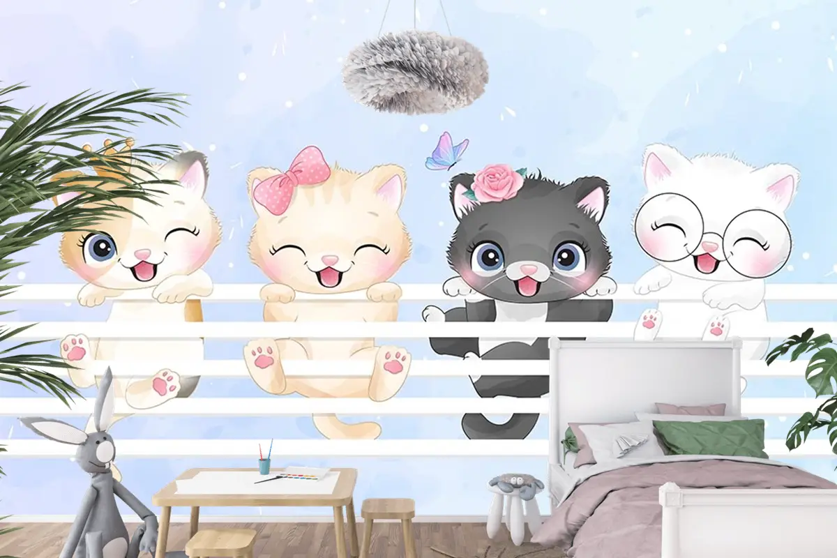 Sevimli Kedicikler Çocuk Odası Duvar Kağıdı