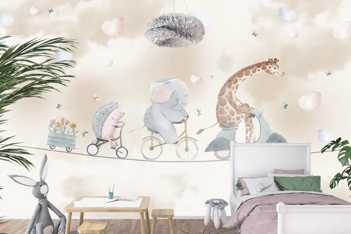Sevimli Safari Hayvanları Duvar Kağıdı Çocuk Odası Çocuk Odası Duvar Kağıdı