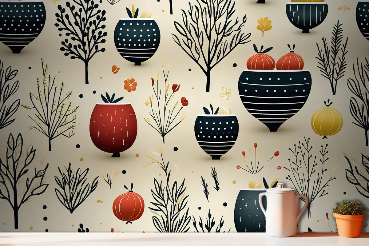 Geometrik Motiflerle Basit Noel Dikişsiz Desen Kar Taneleri Mutfak Duvar Kağıdı