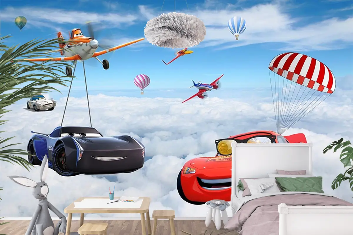 Şimşek Mcqueen Özel Tasarım Çocuk Odası Duvar Kağıdı
