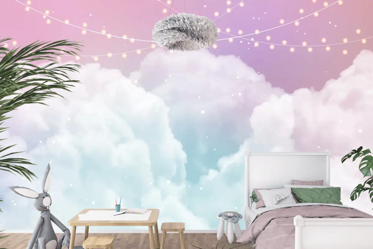Şeker Pamuk Şeker Bulutlar Ve Yıldız Tasarım Çocuk Odası Duvar Kağıdı  Ile Gökyüzü Arka Plan