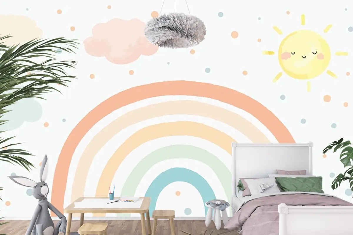 Soft Renk Gökkuşağı Çocuk Odası Duvar Kağıdı