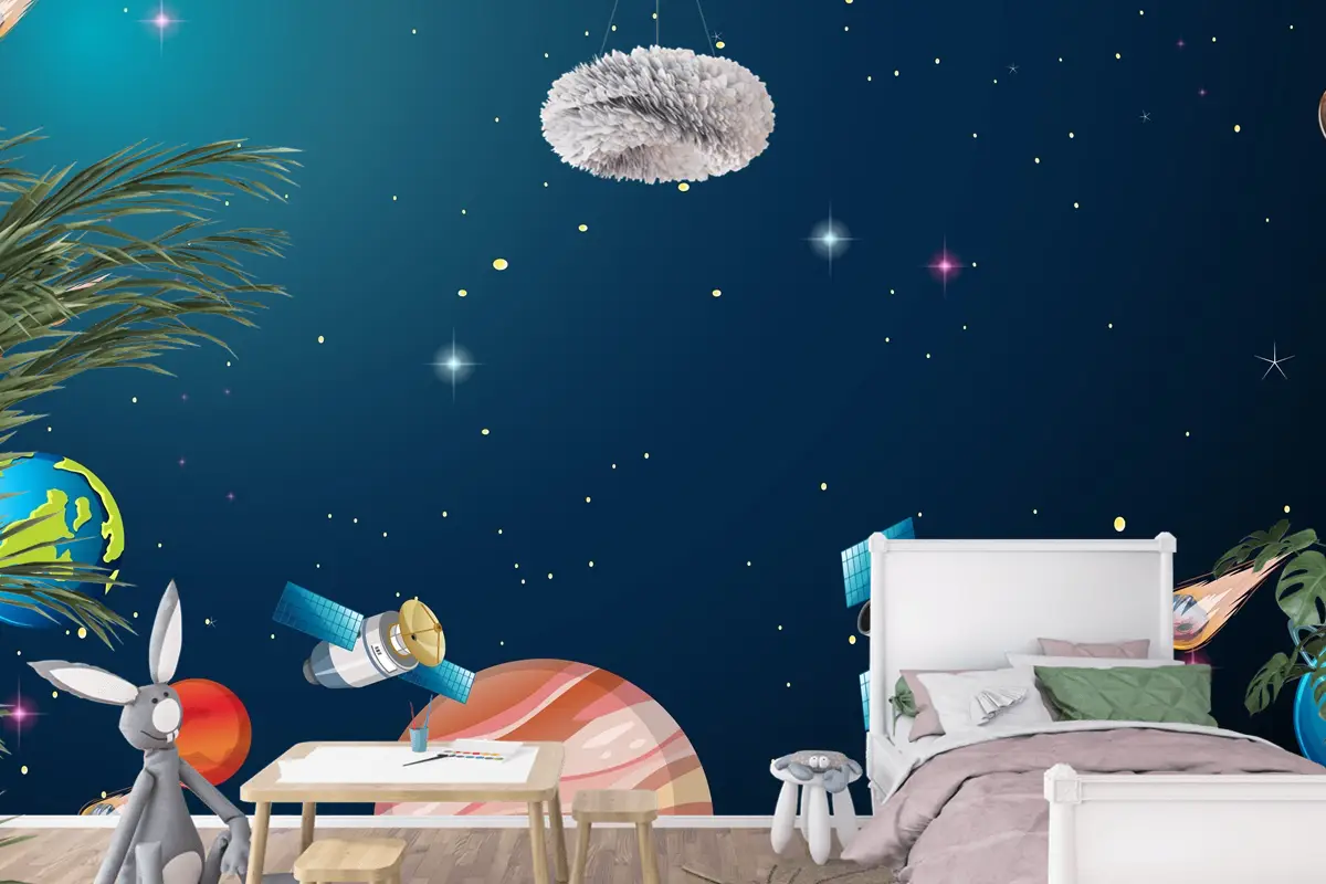 Güneş Sistemi Evren Sahne Çocuk Odası Duvar Kağıdı