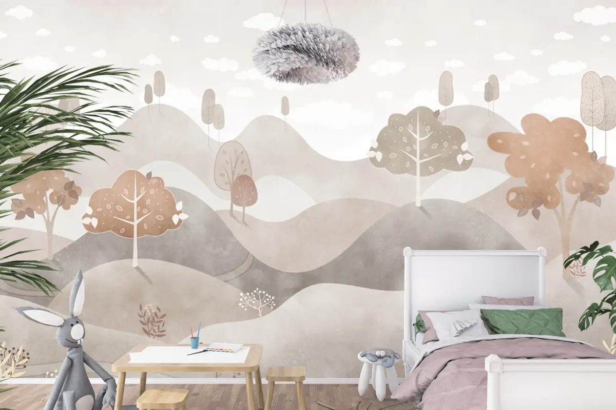 Sonbahar Tepeleri Monokrom Manzara Çocuk Odası Duvar Kağıdı Sonbahar Tepeleri Monokrom Manzara Çocuk Odası Duvar Kağıdı