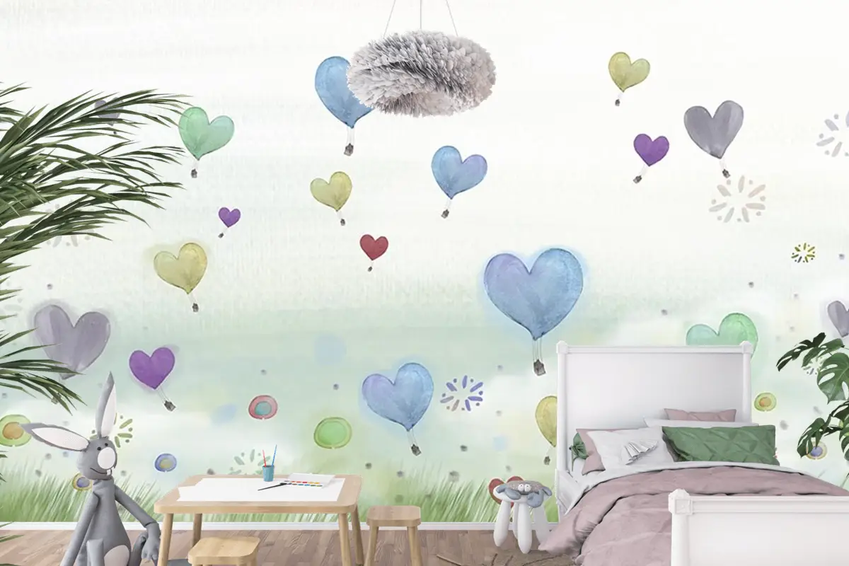 Sulu Boya Tarz Renkli Balonlar Çocuk Odası Duvar Kağıdı
