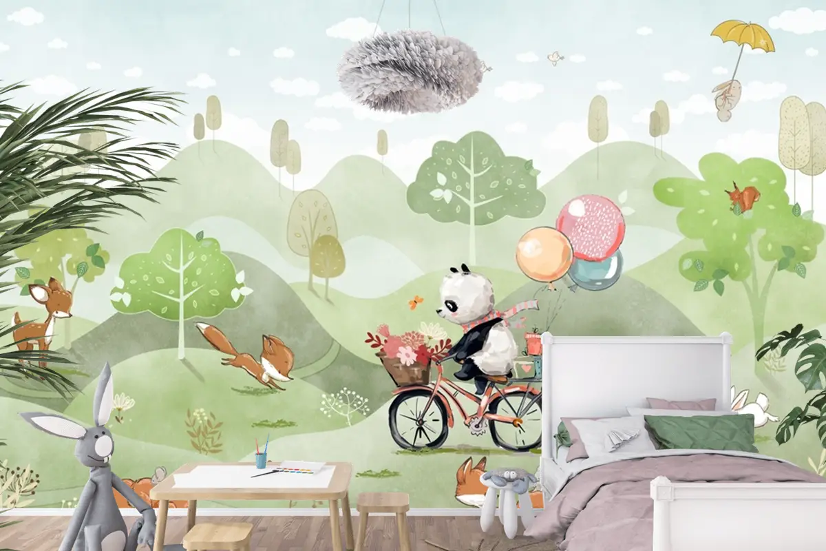 Suluboya Panda Çocuk Odası Duvar Kağıdı