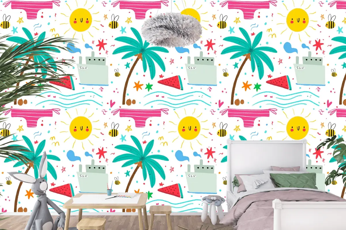 Yakınlaştırma Çocuk Odası Duvar Kağıdı Duvar İçin Yaz Deseni