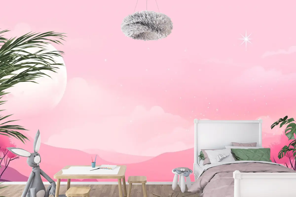 Ay Gökyüzünde Çocuk Odası Duvar Kağıdı