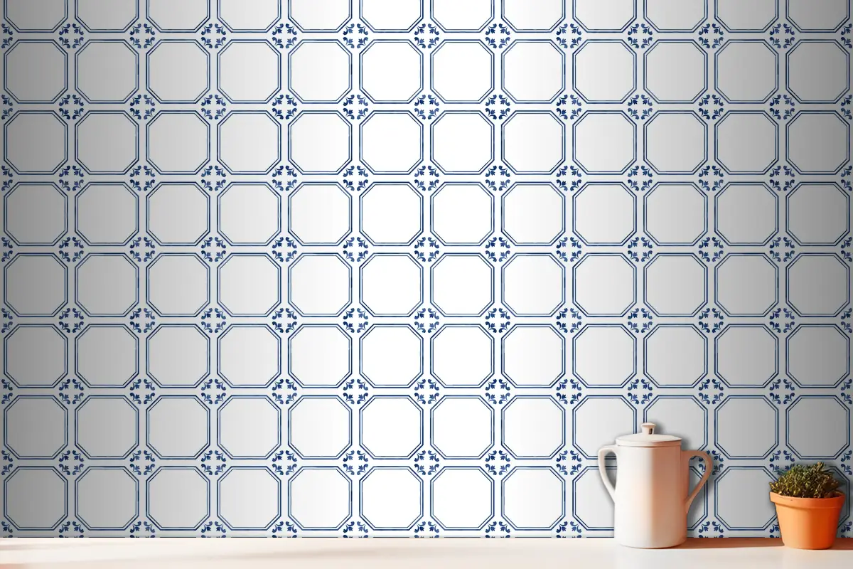 Fayans Dokulu Desen Tasarım Mutfak Duvar Kağıdı