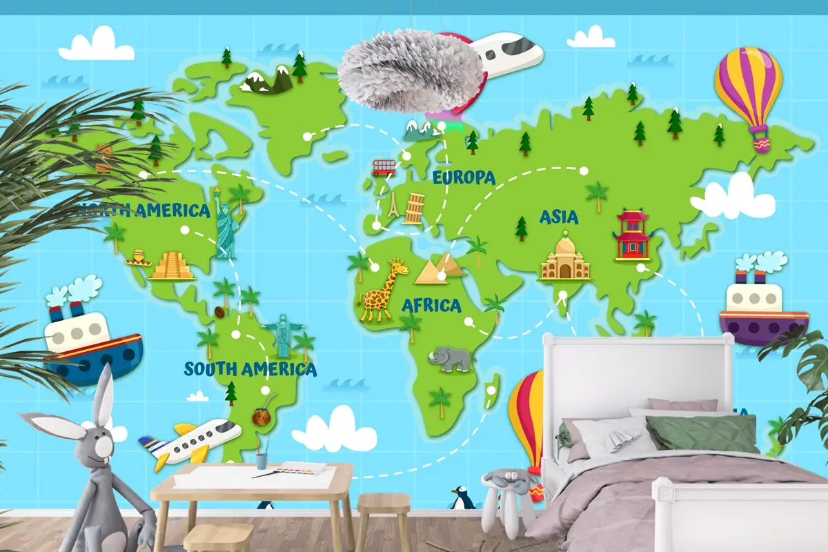 Dünyayı Seyahat Dünya Haritası Çocuk Odası Duvar Kağıdı 
