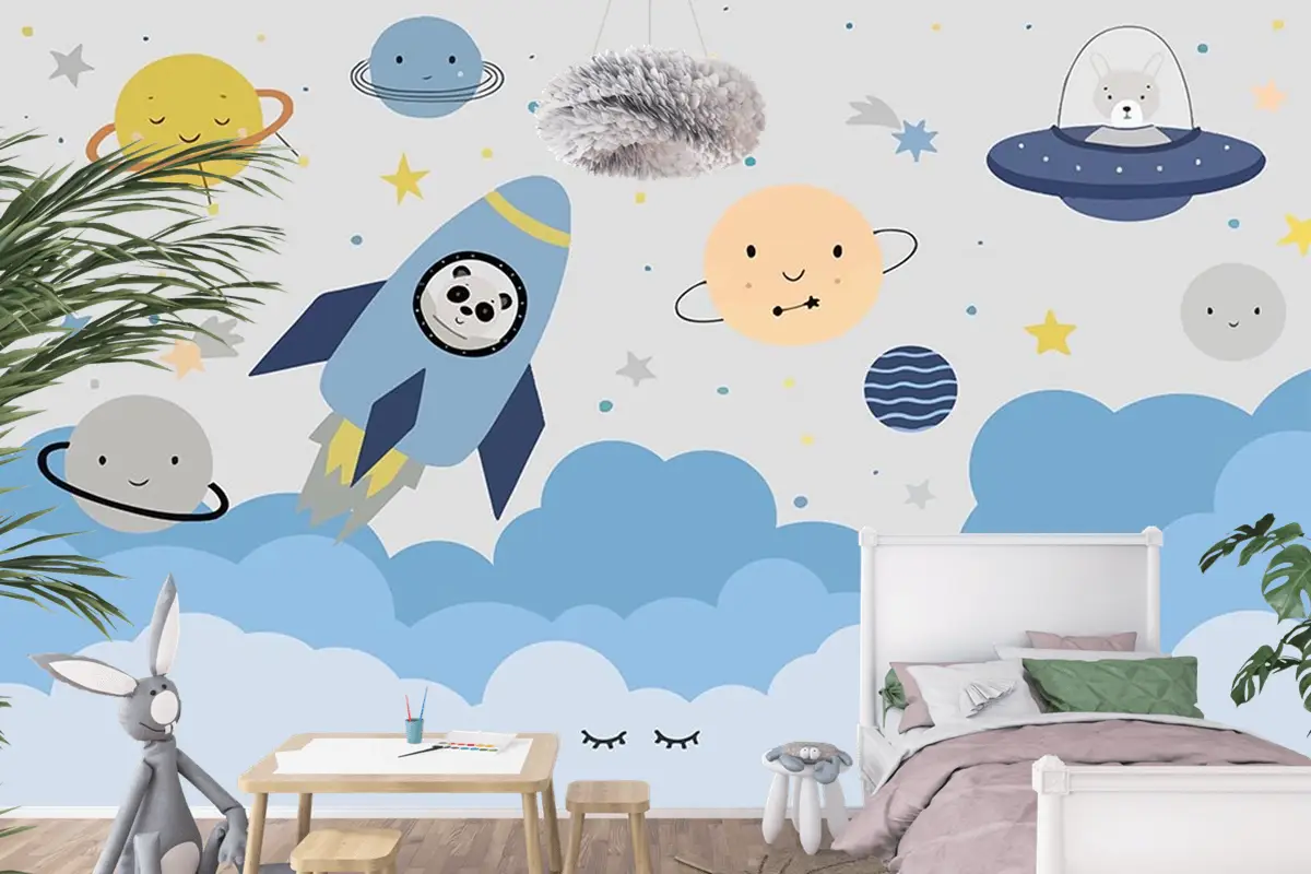 Uzay Gemisi Çocuk Odası Çocuk Odası Duvar Kağıdı