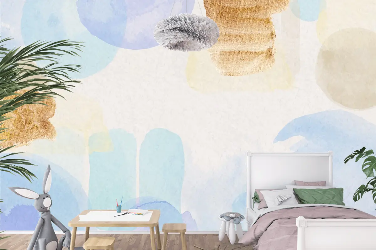 Boyalı Lekeli Suluboya Soyut Arka Plan Çocuk Odası Duvar Kağıdı