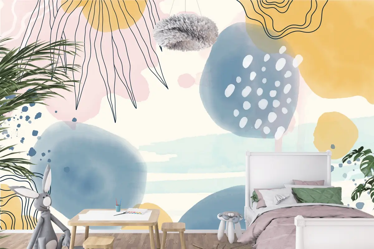 Suluboya Soyut Doodle Arka Plan Çocuk Odası Duvar Kağıdı 