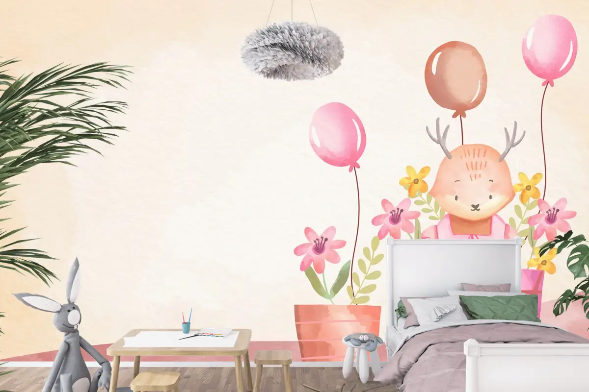 Suluboya Kız Bebek Arka Plan Çocuk Odası Duvar Kağıdı 