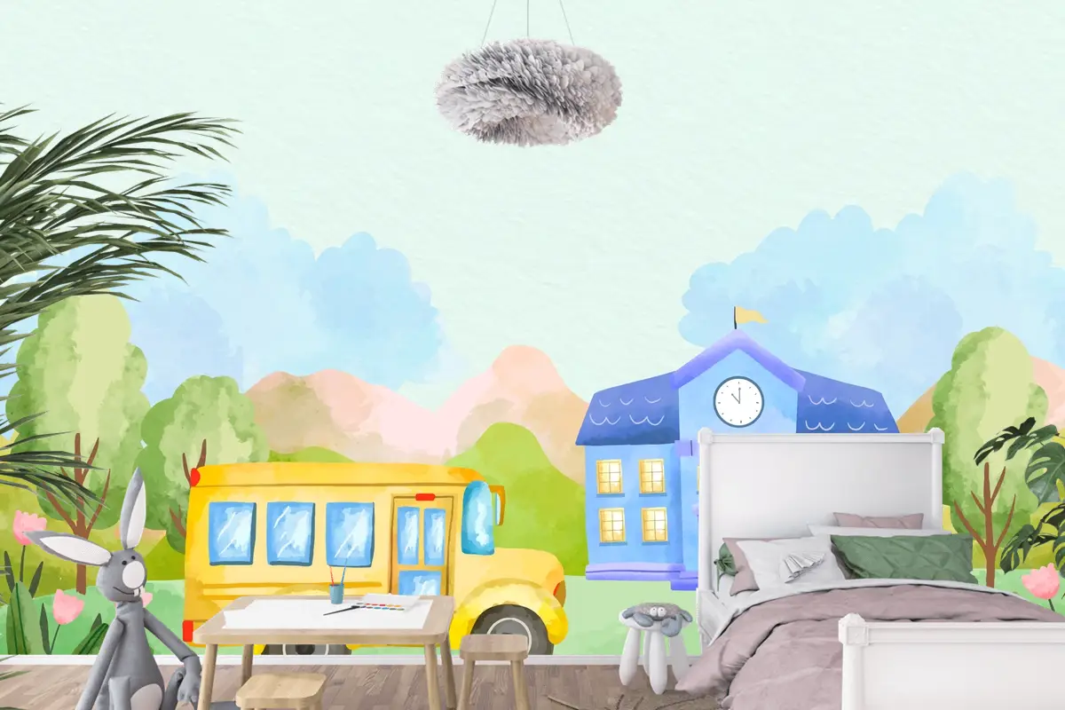 Okula Dönüş Sezonu Boys Çocuk Odası Duvar Kağıdı  Için Suluboya Arka Plan